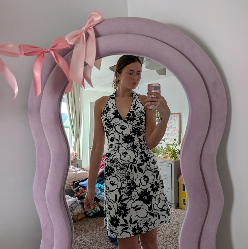 Y2K Floral Black and White Halter Dress Size 4